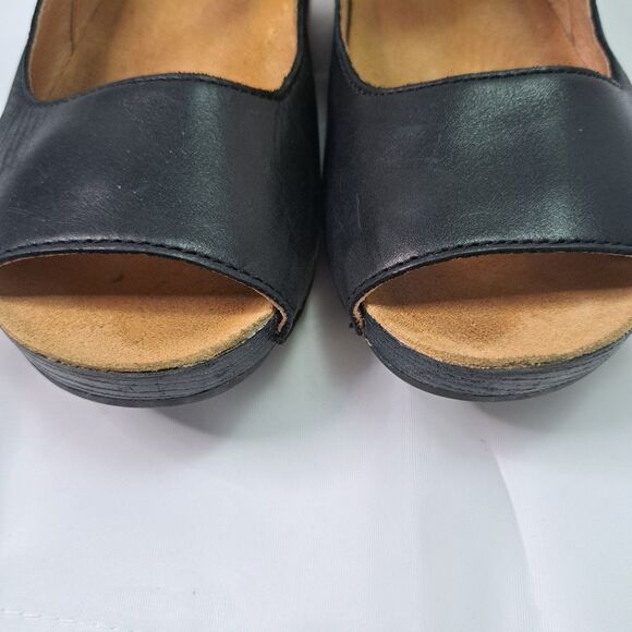 Dansko Tiana Peep-Toe Wedge Sz 37 Black Burnished Calf Leather Boho Chic Modern - Picture 2 of 9